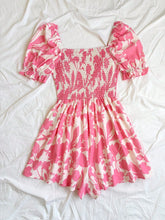 Holiday Women's Floral Print Square Neck Puff Sleeve Cinched Waist Jumpsuit